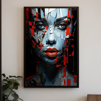Fragmented Mosaic Female Face: Abstract Art Poster