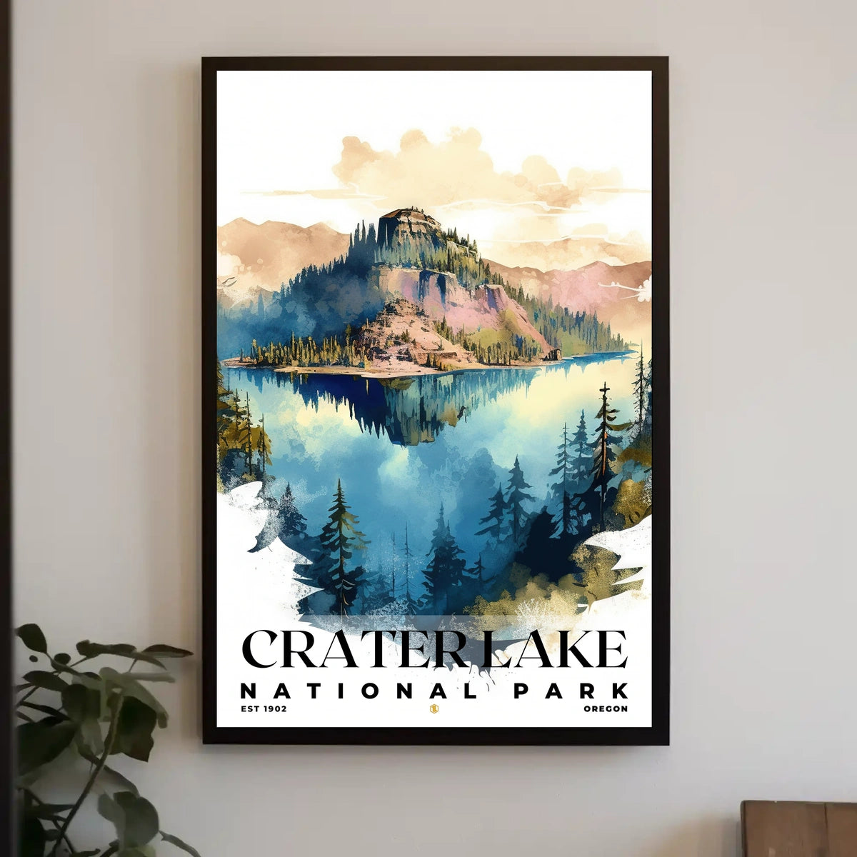 Crater Lake Watercolor Wall Art Poster