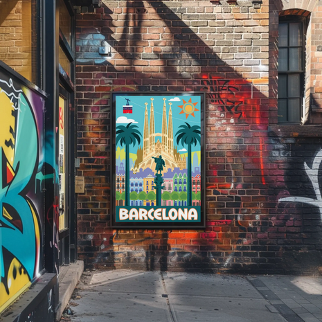 Barcelona's Vibrant Landmarks Celebration Travel Poster