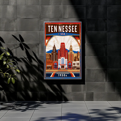 Tennessee USA 1950s Music City Skyline Travel Poster