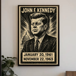 John F. Kennedy 35th President of the United States B & W Comic Sketch Poster