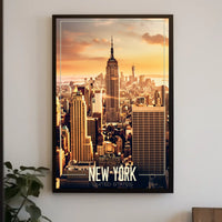 New York City Skyscrapers Sunset Poster Modern Wall Art