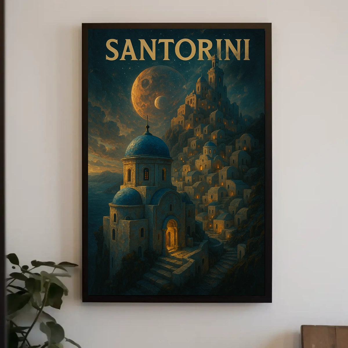 Santorini Dreamscape Planetary Backdrop Surrealism Poster