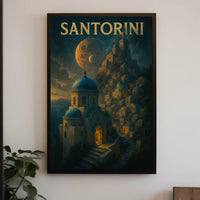 Santorini Dreamscape Planetary Backdrop Surrealism Poster
