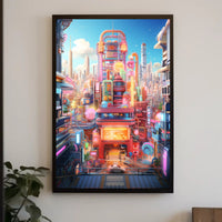 Futuristic Tech Cityscape Vibrant Urban Life Sci-Fi Poster