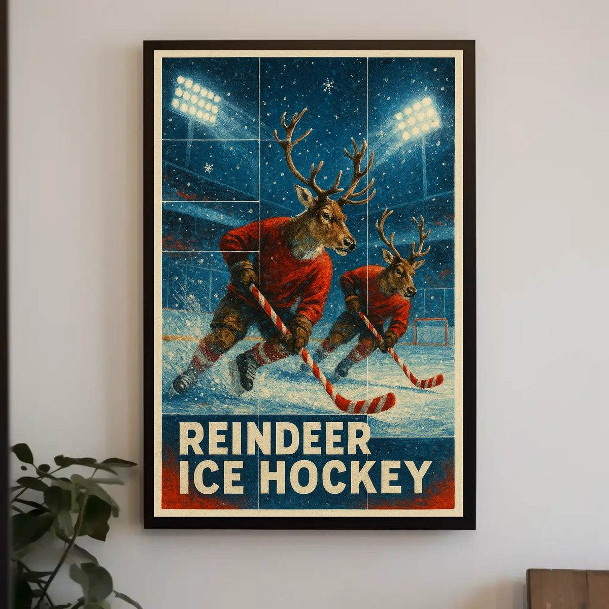 Reindeer Ice Hockey Poster for Holiday Fun Sports Enthusiasts