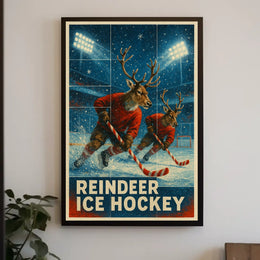 Reindeer Ice Hockey Poster for Holiday Fun Sports Enthusiasts