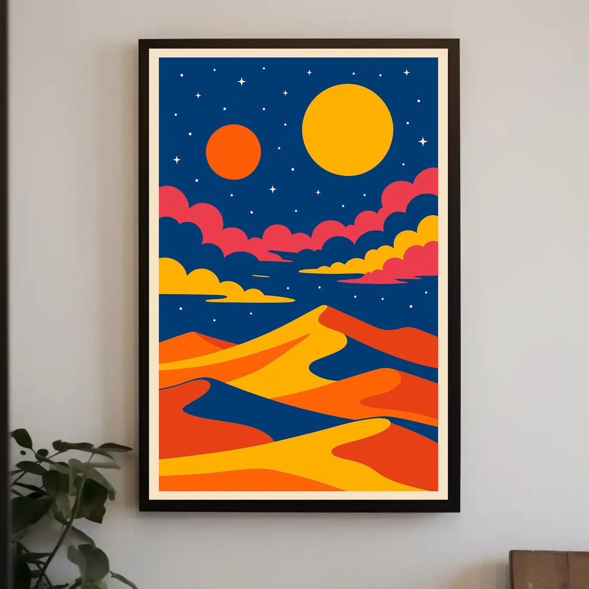 Surreal Cosmic Desert Under Abstract Futuristic Sci-Fi Poster