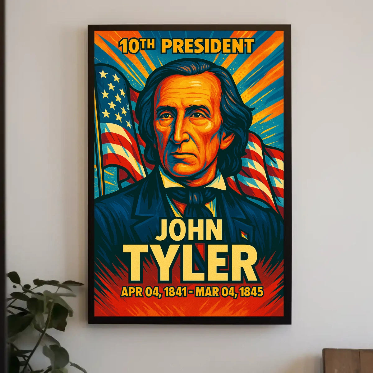 John Tyler 10th President of the United States Colorful Comic Book Style Poster
