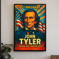 John Tyler 10th President of the United States Colorful Comic Book Style Poster