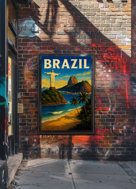 Brazil Rio De Janeiro Christ Statue Beach Travel Poster