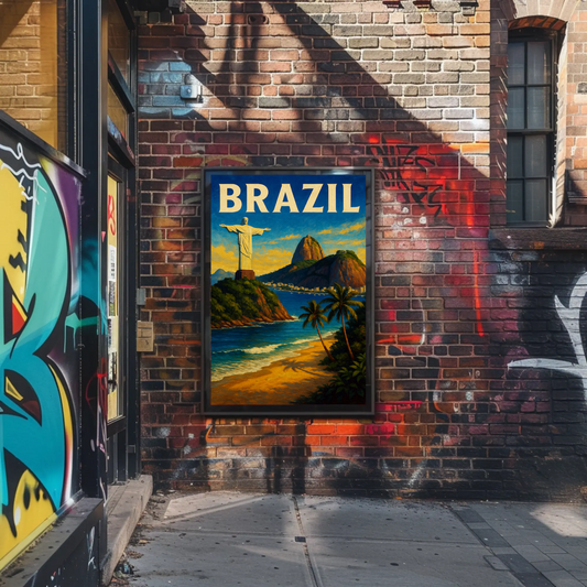 Brazil Rio De Janeiro Christ Statue Beach Travel Poster