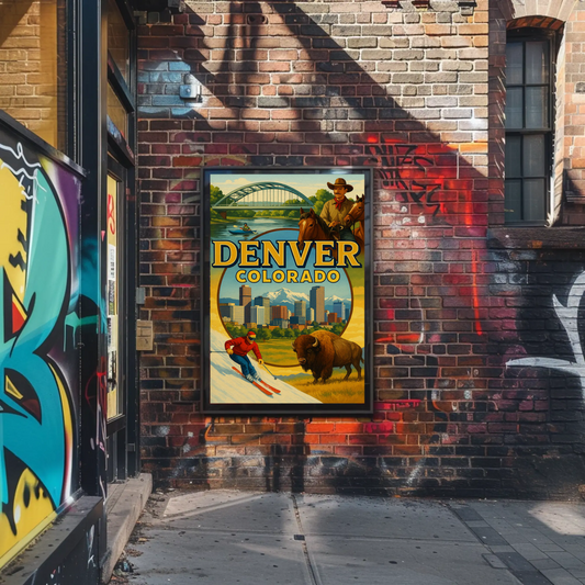 Denver Colorado Ski Rodeo Skyline Travel Poster