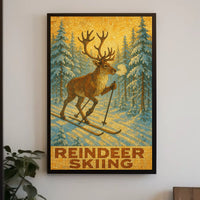 Reindeer Skiing Poster