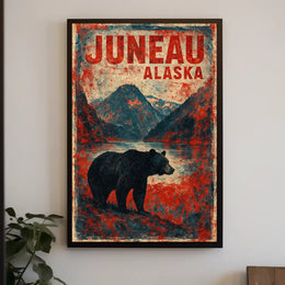 Juneau Bear Silhouette Adventure Vintage Poster