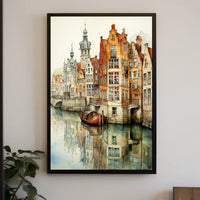 Renaissance Europe scene: Picturesque canal cultural heritage poster