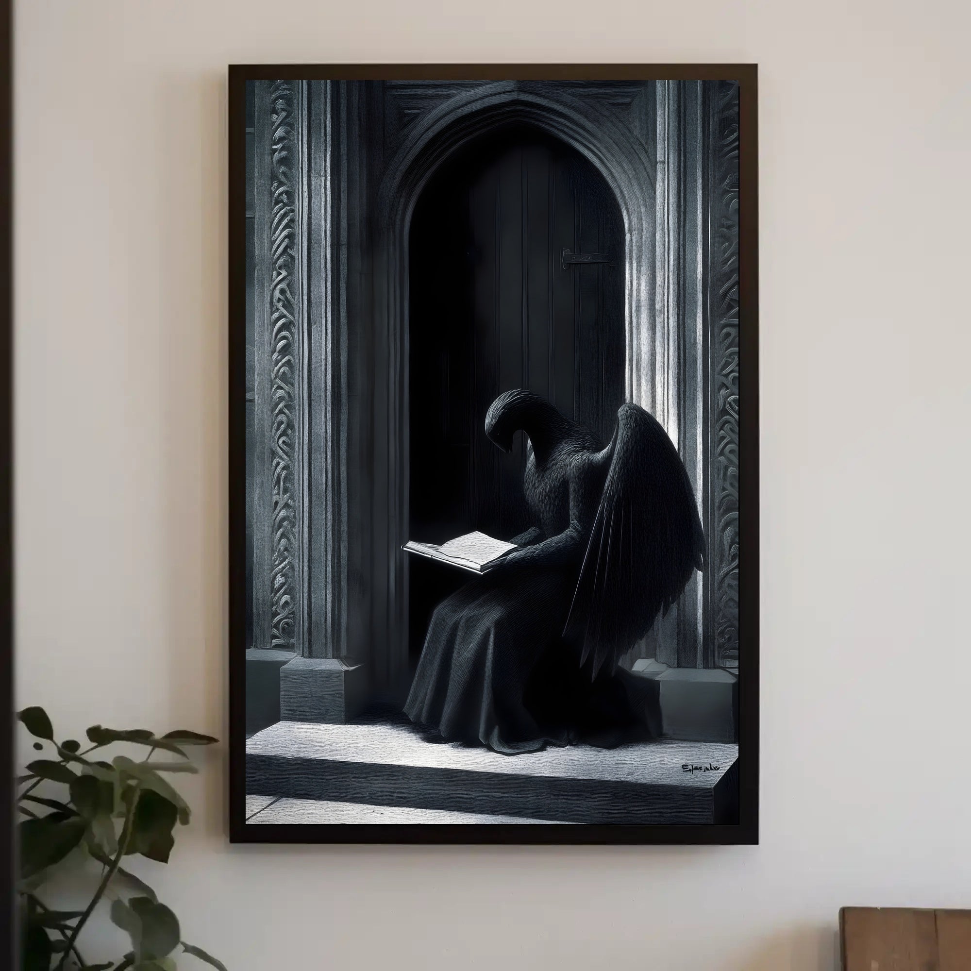 Enigmatic Angelic Creature in Gothic Fantasy Poster PosterGoat