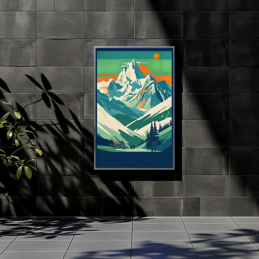 Cable Cars Over Dramatic Mountain Valley Vintage Travel Poster