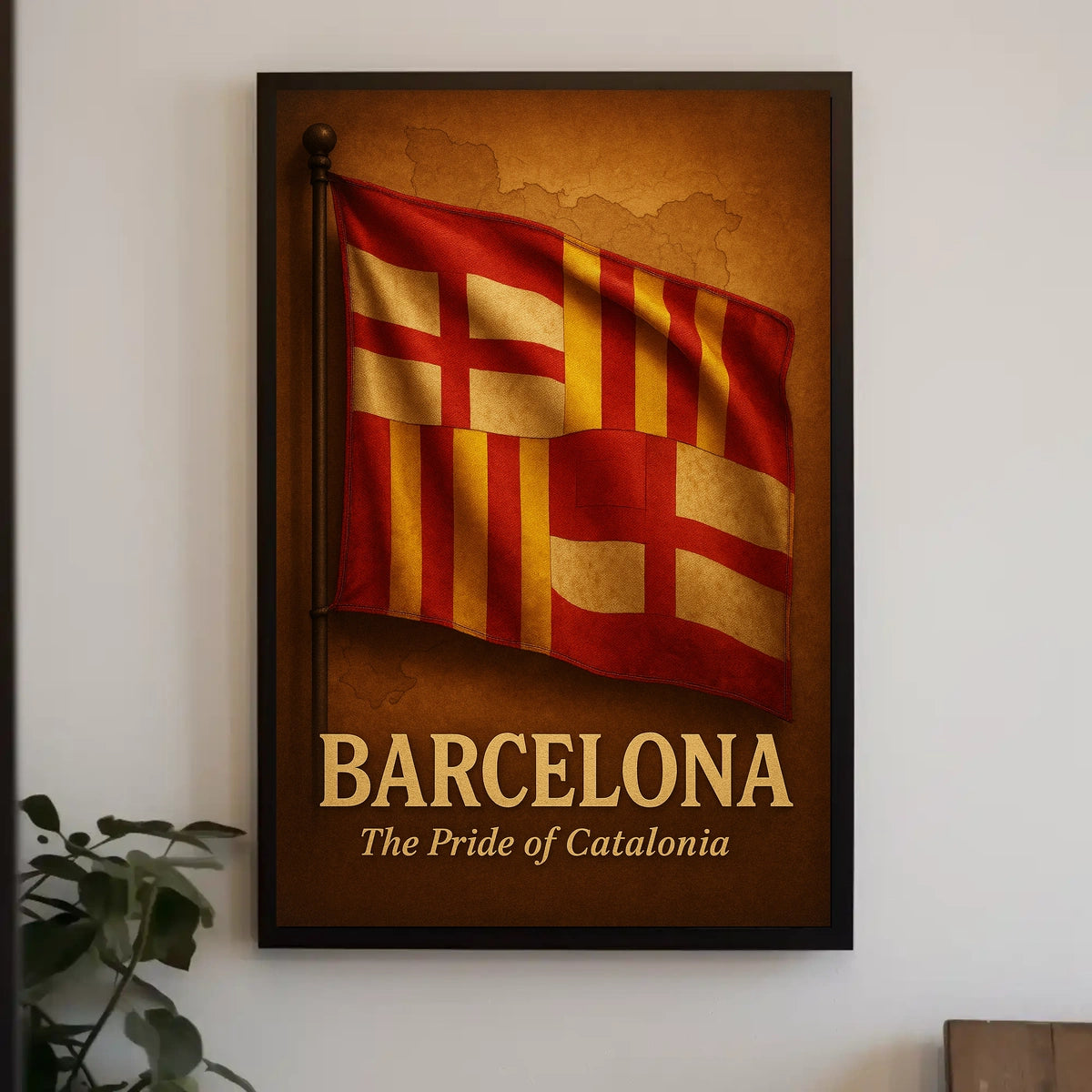 Barcelona and Catalonia Pride Flag Vintage Map Poster