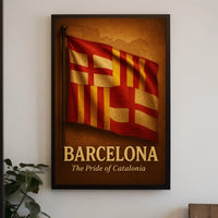 Barcelona and Catalonia Pride Flag Vintage Map Poster