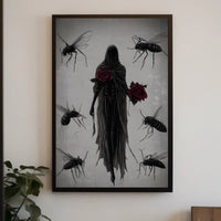 Mysterious Hooded Figure with Red Rose Artistic Poster PosterGoat