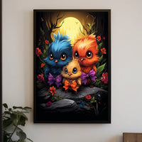 Whimsical Birds in Moonlit Forest Poster Art