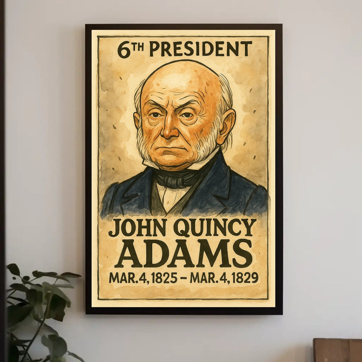 John Quincy Adams 6th President of the United States Exaggerated Cartoon Sketch Poster
