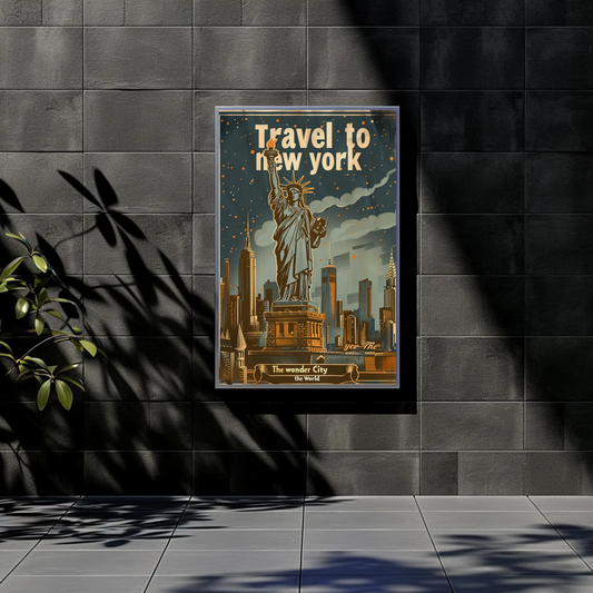 Travel to New York Statue of Liberty Vintage Poster