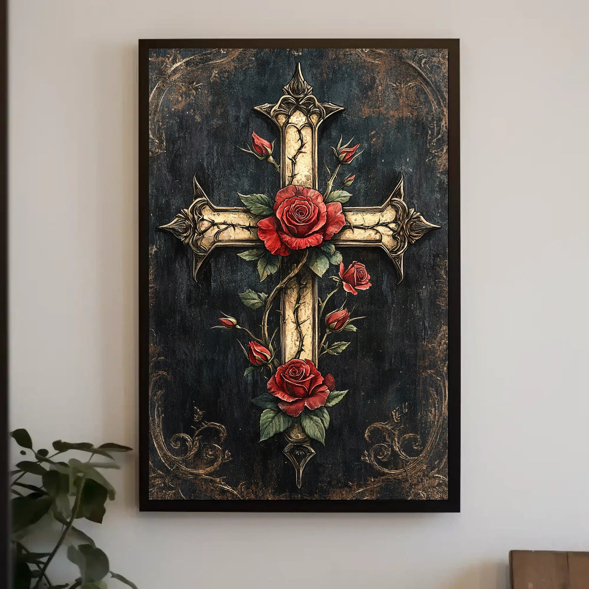 Ornate Cross with Roses Christian Spiritual Cultural Heritage Poster
