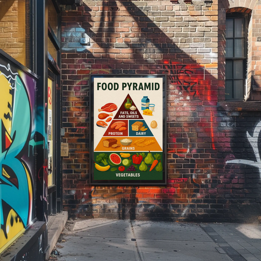 Food Pyramid Balanced Nutrition Guide Art Travel Poster