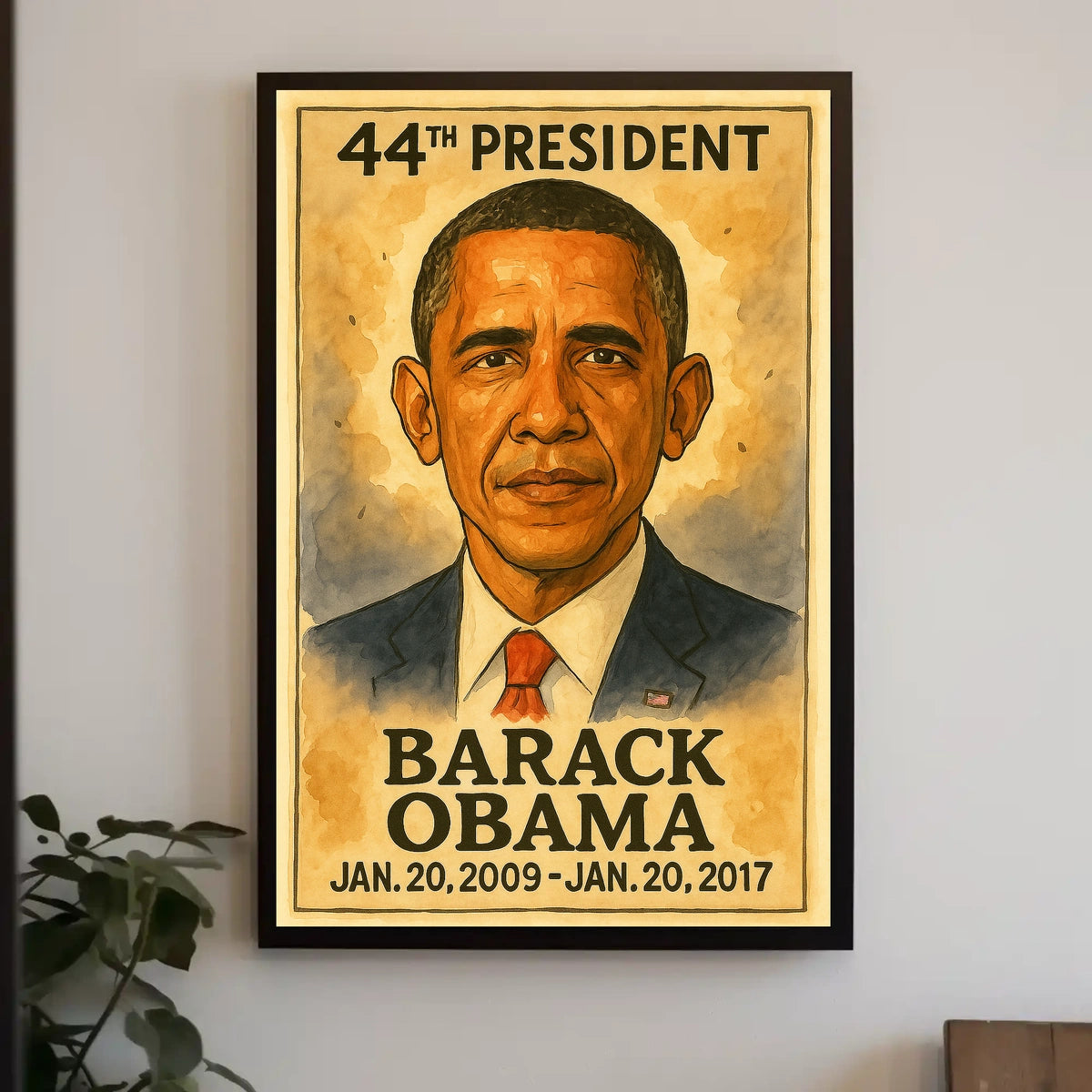 Barack Obama 44th President of the United States Exaggerated Cartoon Sketch Poster