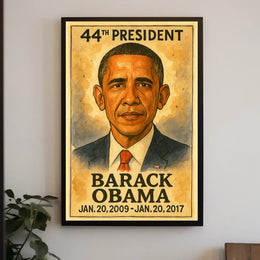 Barack Obama 44th President of the United States Exaggerated Cartoon Sketch Poster