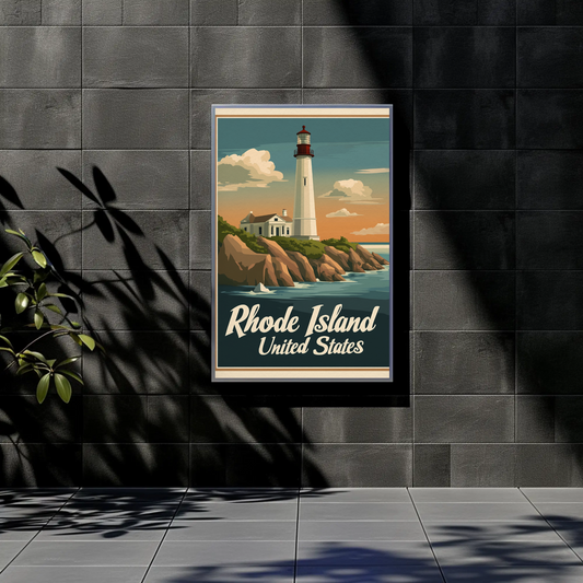 Rhode Island - Coastal Lighthouse Vintage Travel Poster