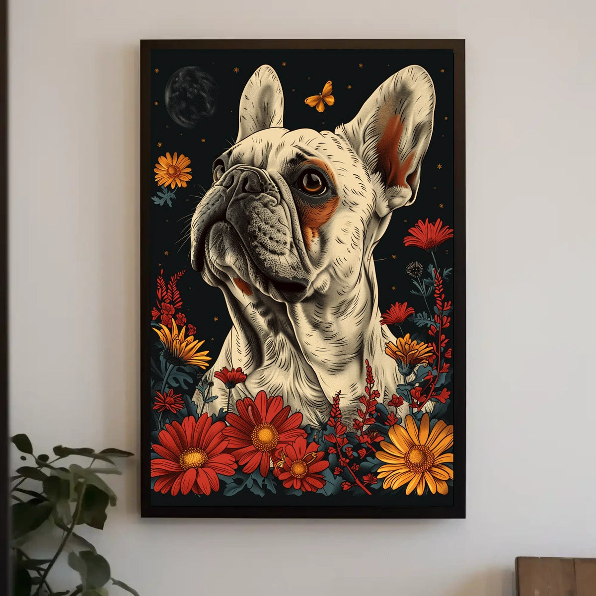 Floral Bulldog Fantasy Poster