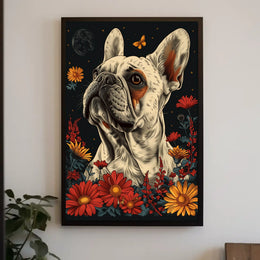 Floral Bulldog Fantasy Poster