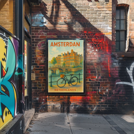 Amsterdam Netherlands Bike Canal Charm Travel Poster