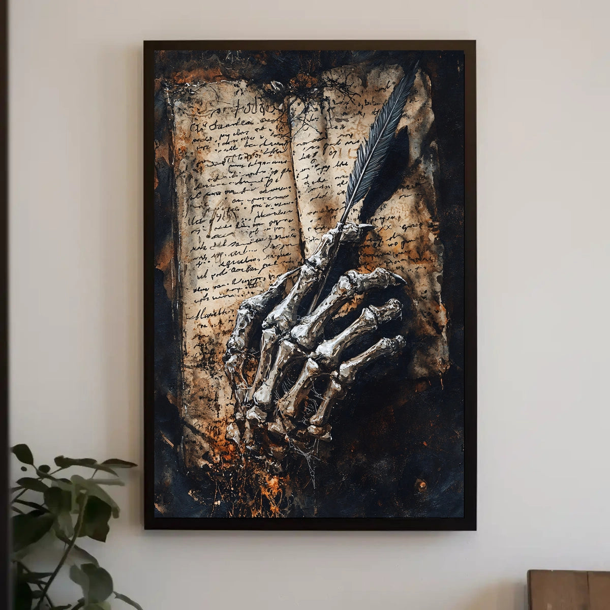 Skeletal Hand with Quill Art Print - Abstract Poster