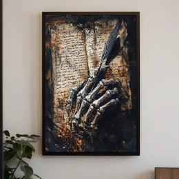 Skeletal Hand with Quill Art Print - Abstract Poster