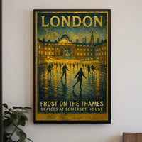 Frost On The Thames Skaters At Poster