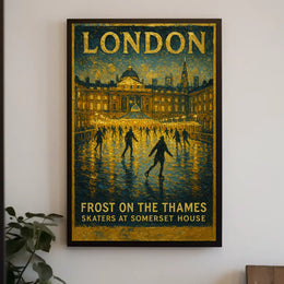 Frost On The Thames Skaters At Poster