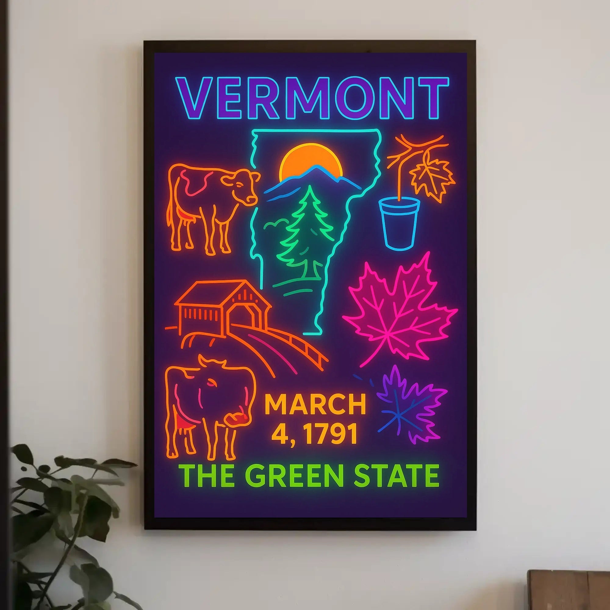 Vermont Neon Heritage Art Print - Cultural or Heritage Poster