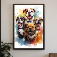 Colorful Bulldog Art Poster with Bow Ties