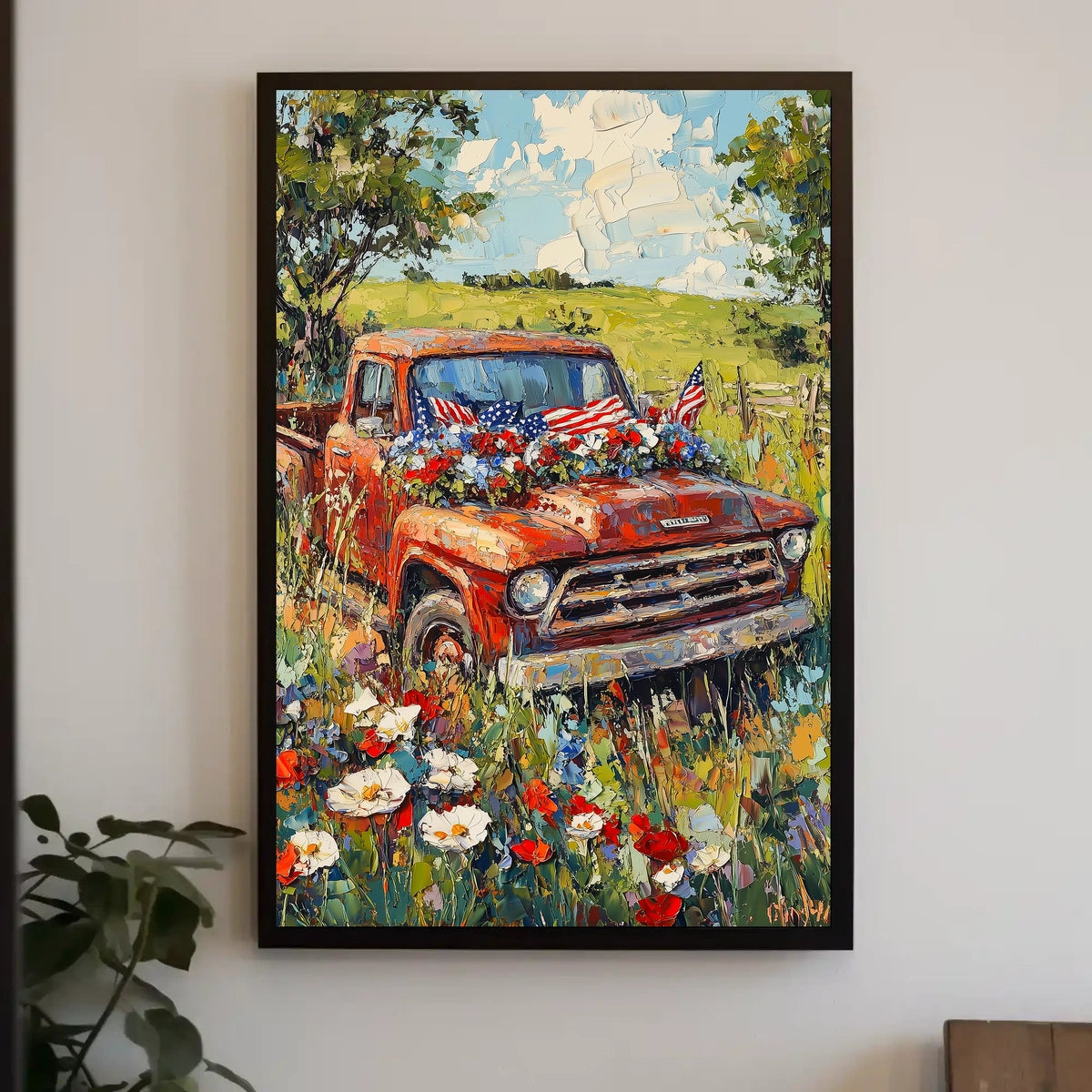 Vintage Red Pickup Truck Retro Car Decor Wall Art Poster
