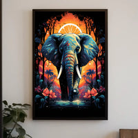 Majestic Elephant Jungle Sunset Art Poster