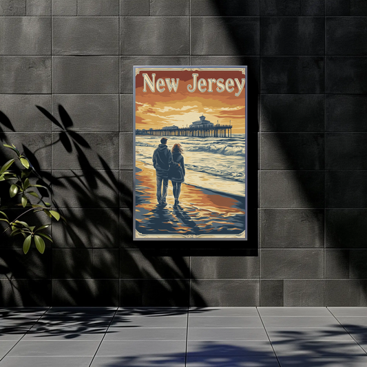 New Jersey Vintage Poster - Romantic Beach Walk
