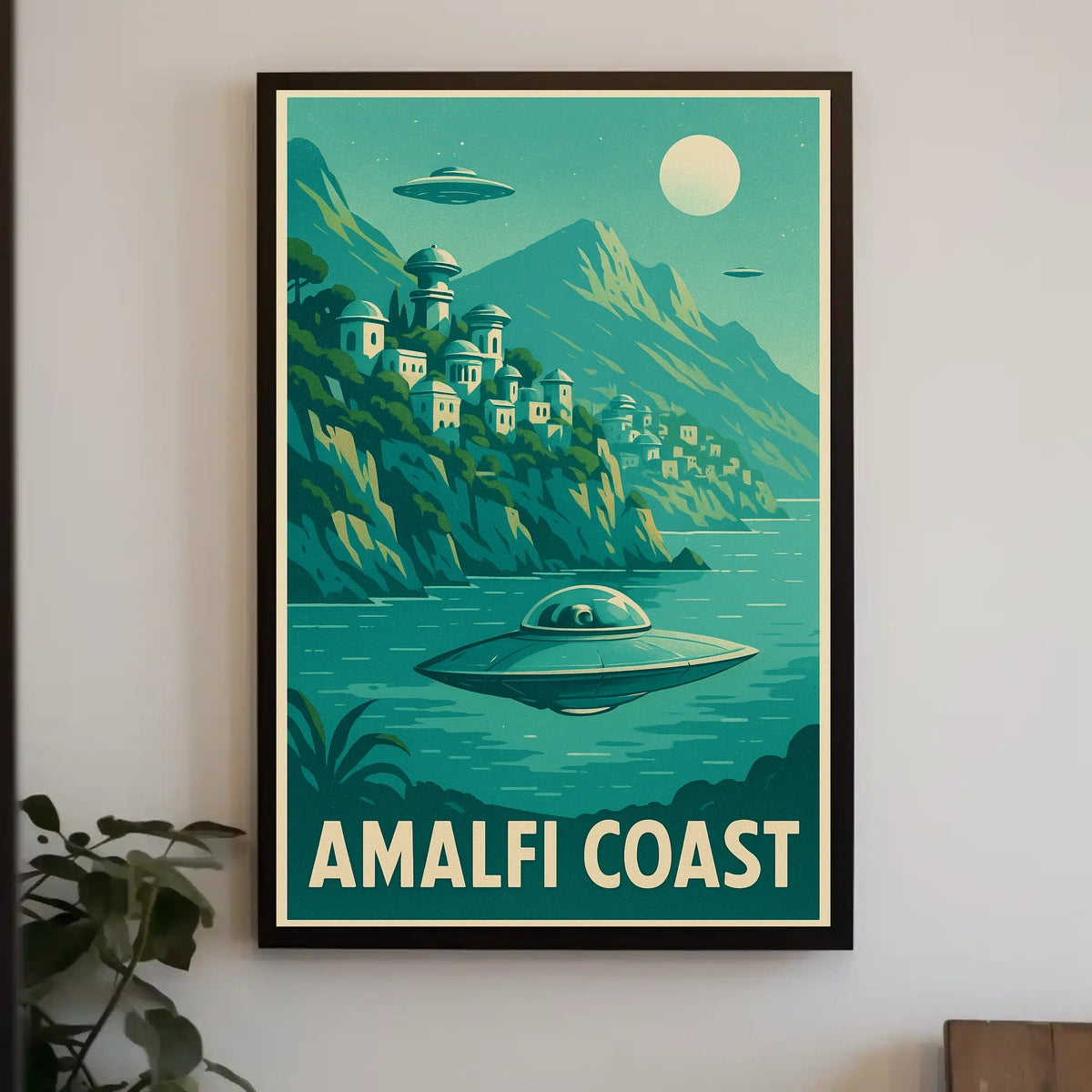 Amalfi Coast Futuristic Fantasy Poster