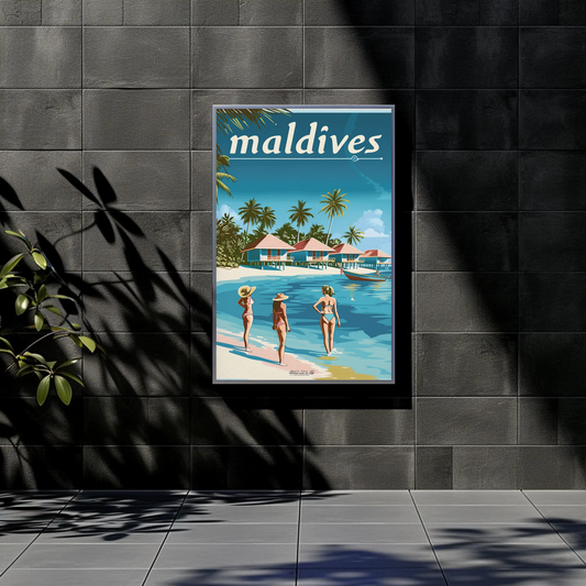Maldives Vintage Travel Poster - Beachside Paradise