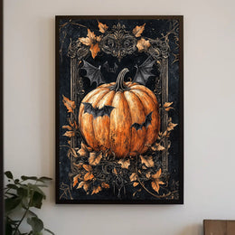 Halloween Pumpkin and Bats Design - Cultural or Heritage Poster