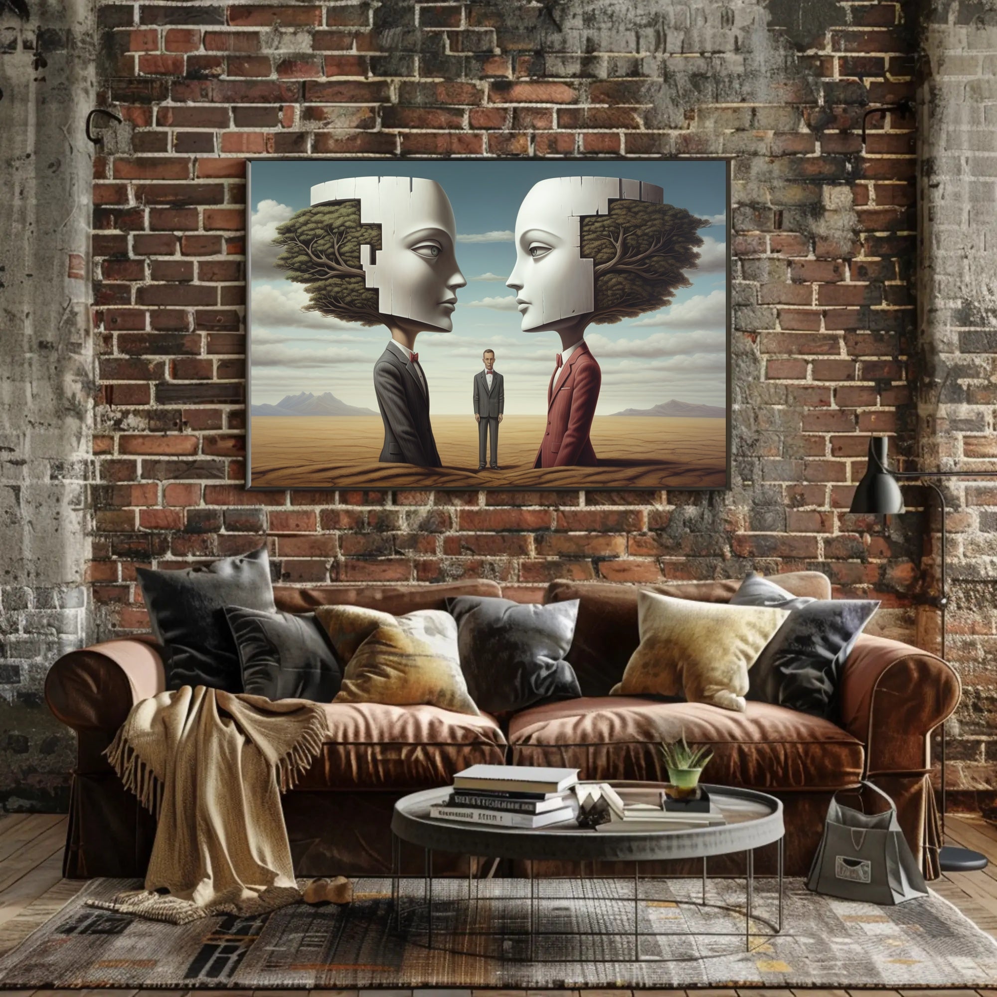 Surreal Puzzle-Head Landscape in Artistic Poster
