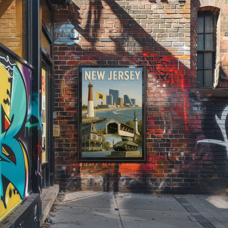 Vintage New Jersey Landmarks Travel Poster